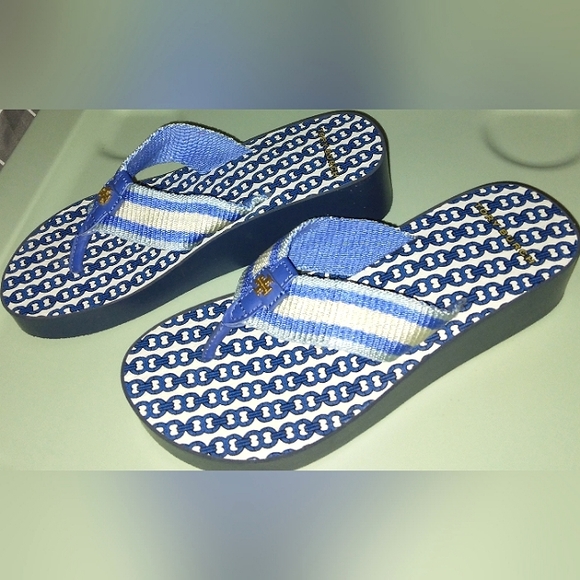 Brand New☆TORY BURCH☆Women's Infradito Blue Gemini Link Wedge Sandals☆Size 6M - Picture 3 of 13